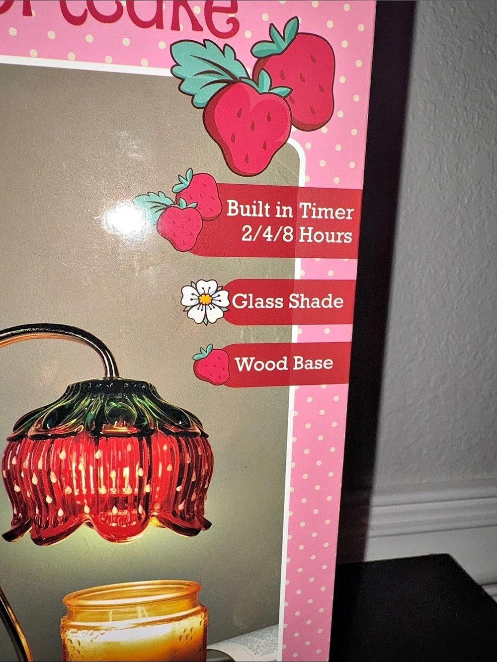 Strawberry Shortcake Strawberry Candle Warmer Lamp Glass Shade Wood Base - Picture 2 of 7